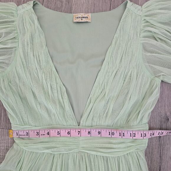 Lace & Beads Mint Green Tulle Midi Dress Fairycore Romantic Sz 8 Wedding Guest - Picture 10 of 12